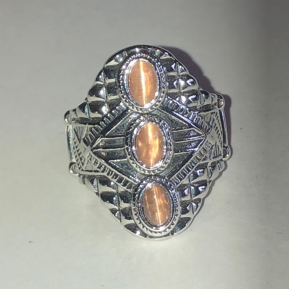 Silver-Tone Ring with Cat's Eye Stones